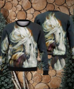 White Horse Black Full Print For Horse Lovers 3D Ugly Sweater Christmas Gift Sweater