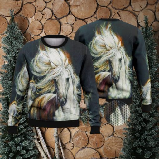 White Horse Black Full Print For Horse Lovers 3D Ugly Sweater Christmas Gift Sweater