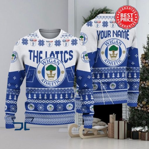 Wigan Athletic EFL Logo Custom Name Ugly Sweater Christmas