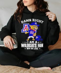 Wilbur Wildcat mascot damn right I am a Wildcats fan win or lose shirt