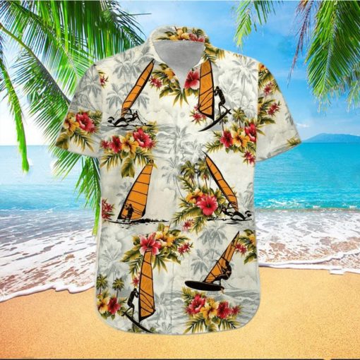 Windsurfing Yellow Tropical Flower Unisex Hawaiian Shirts