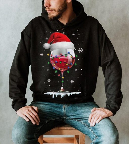 Wine Glass Santa Hat Christmas Lights Funny Wine Lovers Shirt