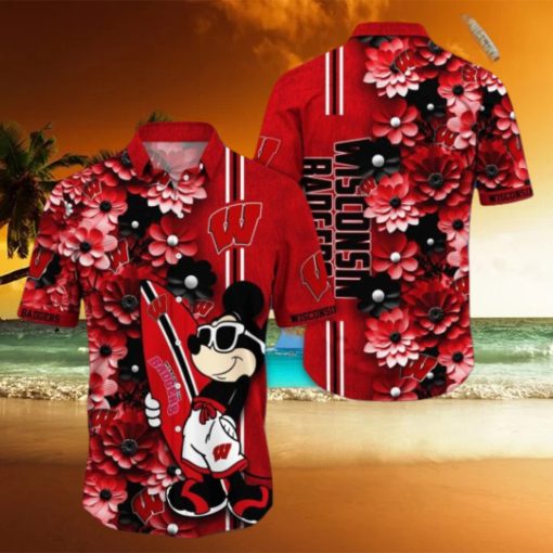 Wisconsin Badgers Hawaiian Shirt Mickey Love Surfing Trending Summer Gift
