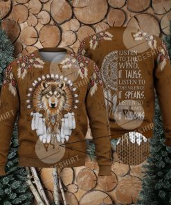 Wolf Warrior Native American Culture 3D Full Print Ugly Sweater Christmas Gift Sweater