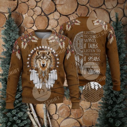 Wolf Warrior Native American Culture 3D Full Print Ugly Sweater Christmas Gift Sweater