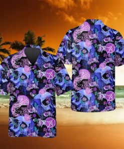 Women s Purple Jellyfish Skull Hawaiian Shirt