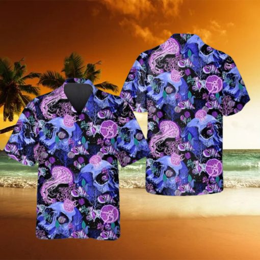 Women s Purple Jellyfish Skull Hawaiian Shirt