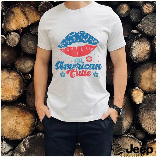 Womens All America Cutie Funny Patriotic American Flag T Shirt