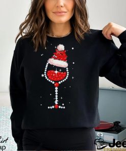 Women’s Shiny Christmas Hat Red Wine Glass Casual shirt