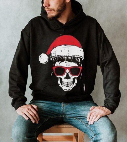 Womens Skeleton Messy Bun Santa Hat Christmas Pajama Skull X Mas Shirt