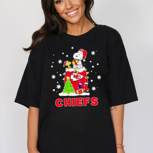 Woodstock and Snoopy on dog house Kansas City Chiefs Christmas shirt