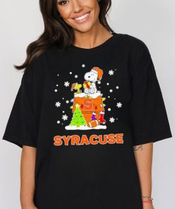 Woodstock and Snoopy on dog house Syracuse Orange Christmas shirt