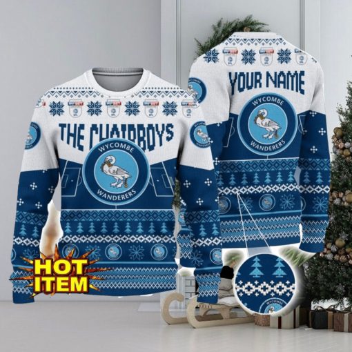 Wycombe Wanderers FC Big Logo Custom Name 3D Ugly Christmas Sweater Christmas Gift For Big Fans