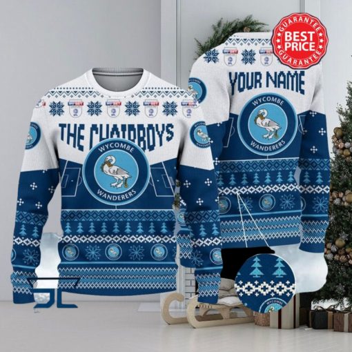 Wycombe Wanderers FC EFL Logo Custom Name Ugly Sweater Christmas