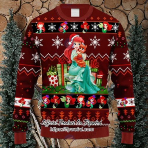 Xmas Little Ariel Mermaid Red Brown Ugly Christmas Sweater