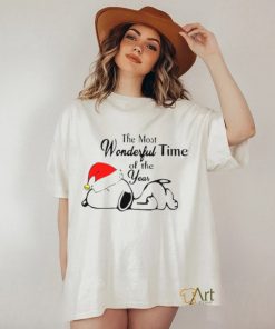 Xmas Santa Snoopy sleep the most Wonderful time of the year t shirt