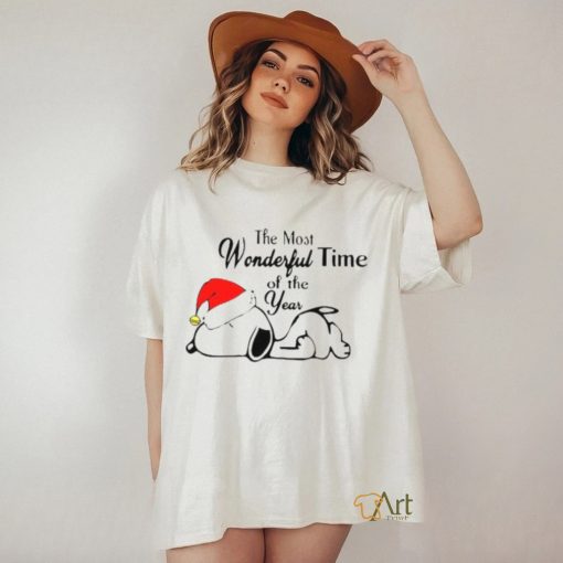 Xmas Santa Snoopy sleep the most Wonderful time of the year t shirt