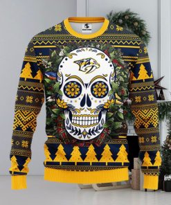 Nashville Predators Skull Flower Ugly Christmas Ugly Sweater