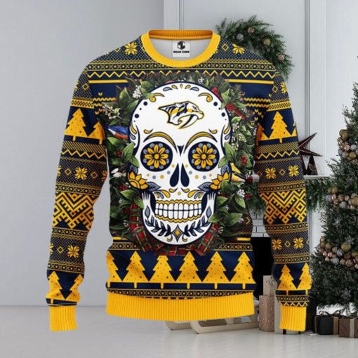 Nashville Predators Skull Flower Ugly Christmas Ugly Sweater