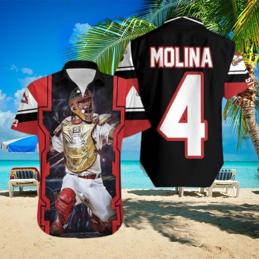 Yadier Molina St Louis Cardinals Logo Golden Shield Throwing For Fan Hawaiian Shirt