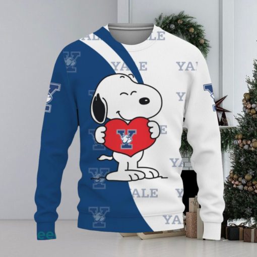 Yale Bulldogs Snoopy Cute Heart American Sports Team Knitted Xmas Sweater