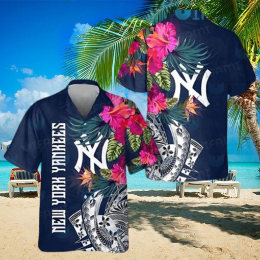 Yankees Hawaiian Shirt Flower Tropical Leaves New York Yankees Gift