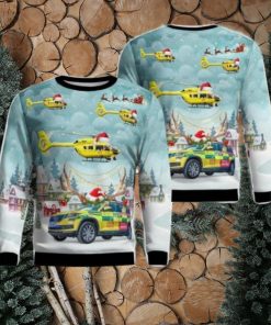 Yorkshire Air Ambulance Car & Eurocopter EC 145T2 Christmas AOP Ugly Sweater Holiday Sweater For Men And Women