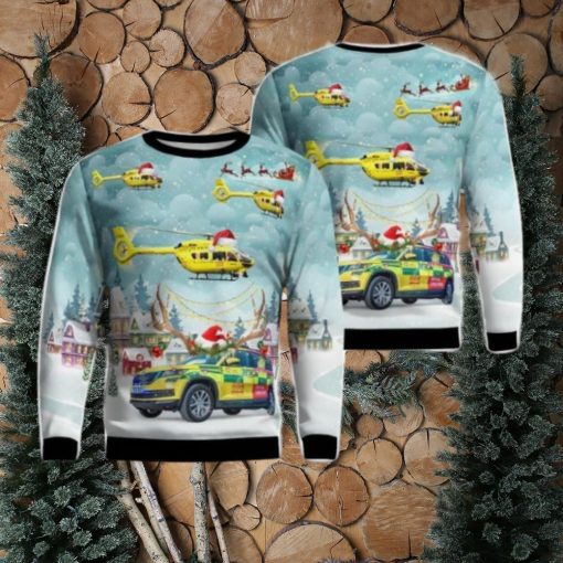 Yorkshire Air Ambulance Car & Eurocopter EC 145T2 Christmas AOP Ugly Sweater Holiday Sweater For Men And Women