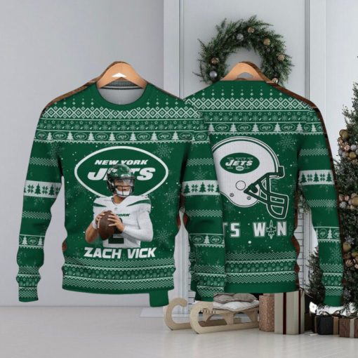 Zach Wilson New York Jets Jach Vick Jets Win NFL Christmas Ugly Sweater 3D Gift Christmas