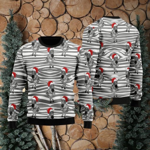 Zebra Wearing Santa Hats Ugly Christmas 3D Sweater Gift For Men And Women