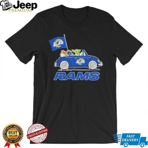 aby Yoda Drive A Car Los Angeles Rams Football Flag Logo Shirt