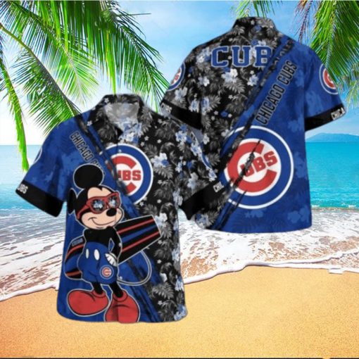 Chicago Cubs Mickey Mouse Floral Short Sleeve Hawaii Shirt