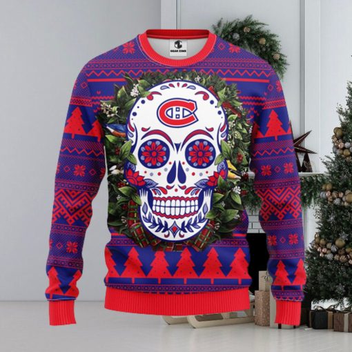 Montreal Canadians Skull Flower Ugly Christmas Ugly Sweater