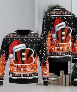 Personalized Cincinnati Bengals Symbol Wearing Santa Claus Hat Ho Ho Ho Ugly Christmas Sweaters