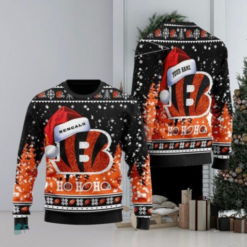 Personalized Cincinnati Bengals Symbol Wearing Santa Claus Hat Ho Ho Ho Ugly Christmas Sweaters