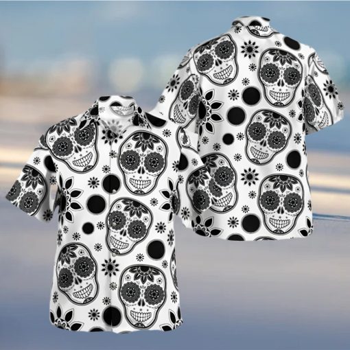 black white art skull trending hawaiian shirt