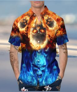 blue fire skull hawaiian shirt