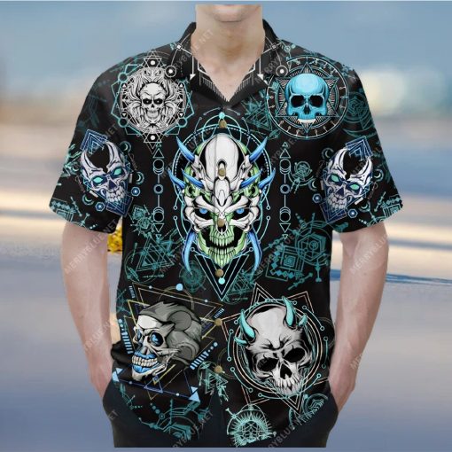 blue geometric skull unisex hawaiian shirt