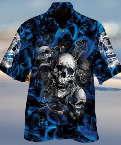 blue skull hawaiian shirt