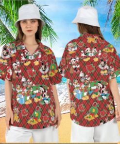 Disneyland Disney Christmas Hawaiian Shirts Mickey Friends Xmas Tree Aloha
