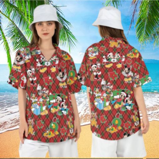 Disneyland Disney Christmas Hawaiian Shirts Mickey Friends Xmas Tree Aloha