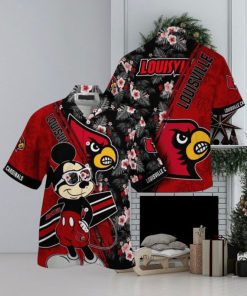 NCAA Louisville Cardinals Hawaiian Shirt Mickey And Floral Pattern