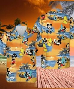 disney summer hawaiian tshirt button down shirt mickey mouse on the beach