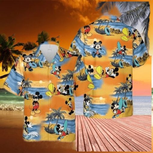 disney summer hawaiian tshirt  button down shirt  mickey mouse on the beach