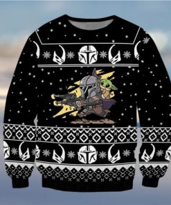 Boba Fett Baby Yoda Star Wars Shooting Pew Pew Knitted Ugly Xmas Sweater