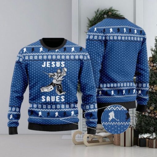 Hockey Jesus Saves Ugly Christmas Sweater