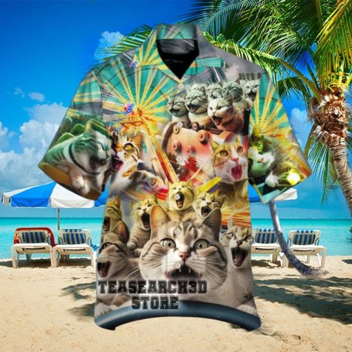 funny cat for beach vacation hawaiian shirt gift