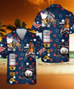 Budweiser Beer Hawaiian Shirt USA Flag Eagle Independence Day 4th Of July