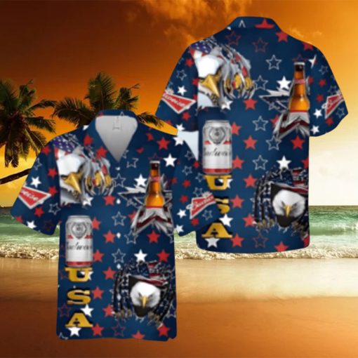 Budweiser Beer Hawaiian Shirt USA Flag Eagle Independence Day 4th Of July