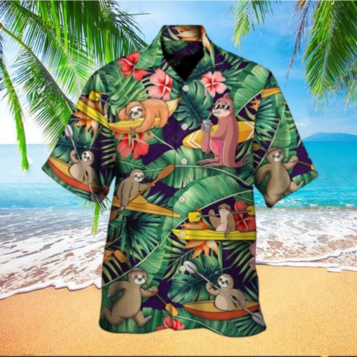 Kayaking Funny Sloth Summer Beach Hawaiian Shirt